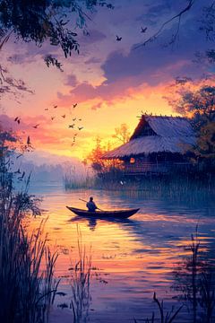 Zonsondergang bij het meer van Poster Art Shop