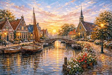 Peinture représentant Hindeloopen, en Frise aux Pays-Bas. sur Johannes