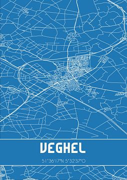 Blauwdruk | Landkaart | Veghel (Noord-Brabant) van MijnStadsPoster