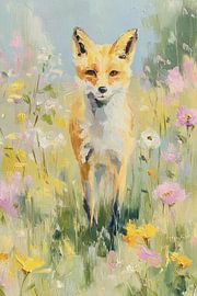 Renard dans une mer de fleurs ensoleillée sur Niklas Maximilian