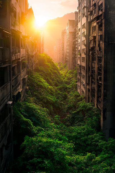 Verlassene Stadt mit grüner Vegetation von Poster Art Shop
