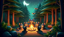 Nächtliches Lagerfeuer im Zauberwald mit Fledermäusen von artefacti