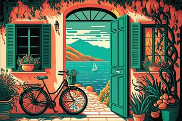 Illustration of the front door of house yard by Ariadna de Raadt-Goldberg