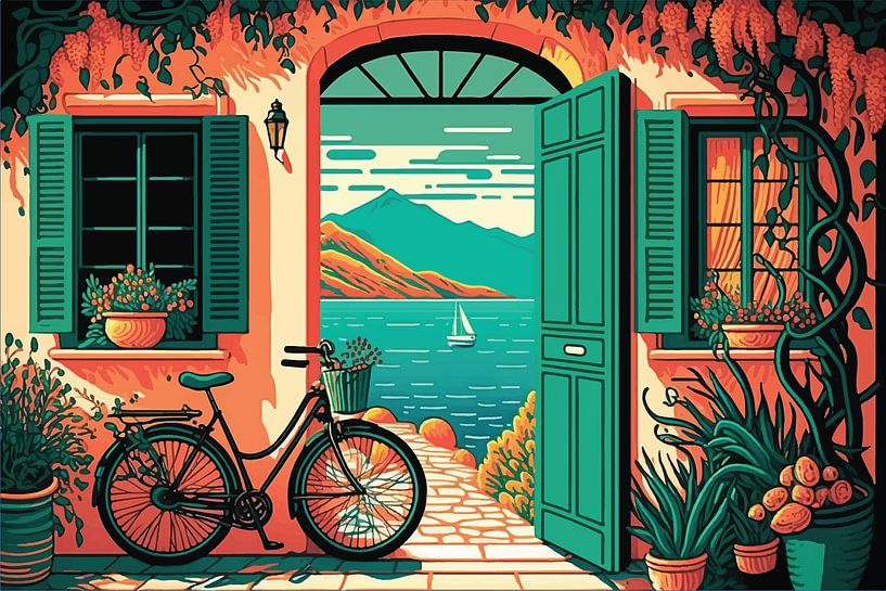 Illustration de la porte d&#039;entrée d&#039;une cour de maison par Ariadna de Raadt-Goldberg