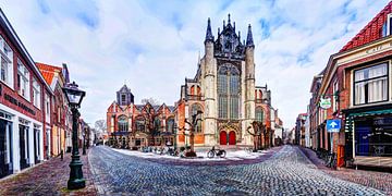 Panorama Pieterskerk Leiden Nederland Winter van Hendrik-Jan Kornelis