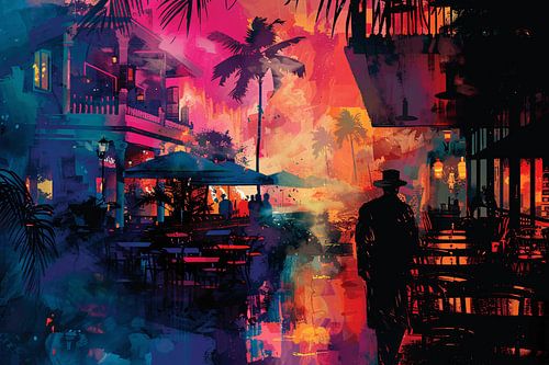 Tropische Avond en Silhouetten tegen Zonsondergang