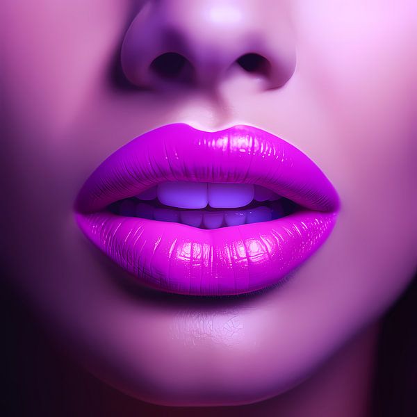 Pop Colour Art: Vrouw Met Paarse Lippen van Surreal Media
