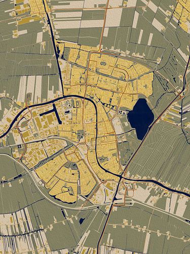Kaart van Alphen aan de Rijn in de stijl van Gustav Klimt