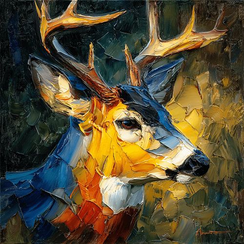 Kraftvolles Hirschporträt in Öl