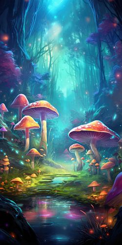 Magical fairytale forest with mushrooms