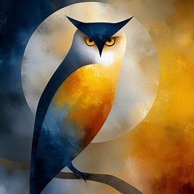 Indigo Owl With Golden Eyes Silhouette Graphic Wall Art by Beeld Creaties Ed Steenhoek | Photography and Artificial Images