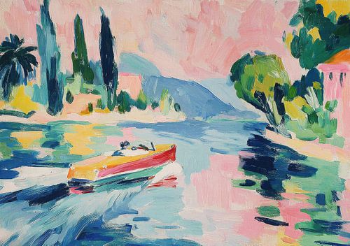 Rode motorboot op rustig water