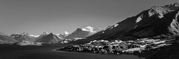 Panorama of the road to Glenorchy in Black and White