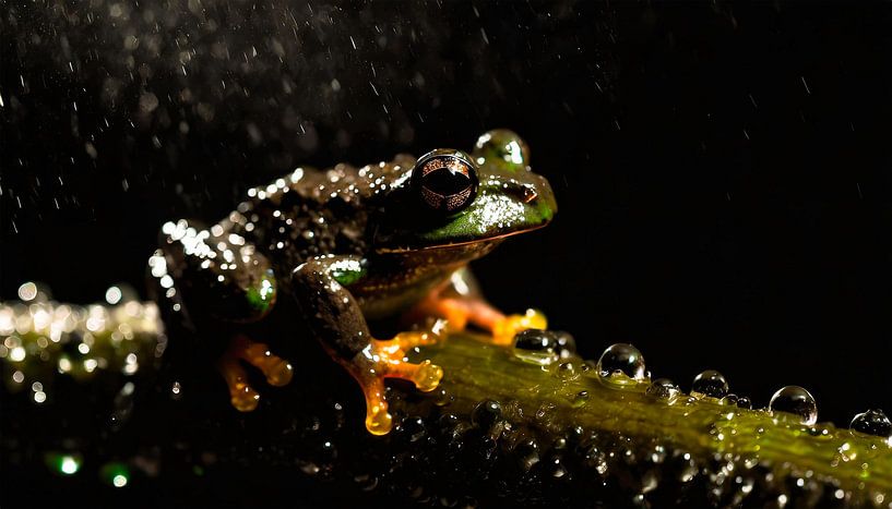 Frosch im Regen mit Regentropfen von Mustafa Kurnaz