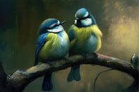 Paar vogels - Pimpelmezen bedrijven de liefde
