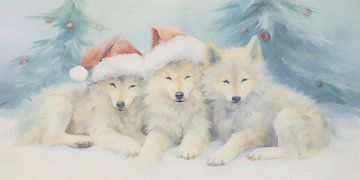 Three wolf cubs at Christmas by Whale & Sons