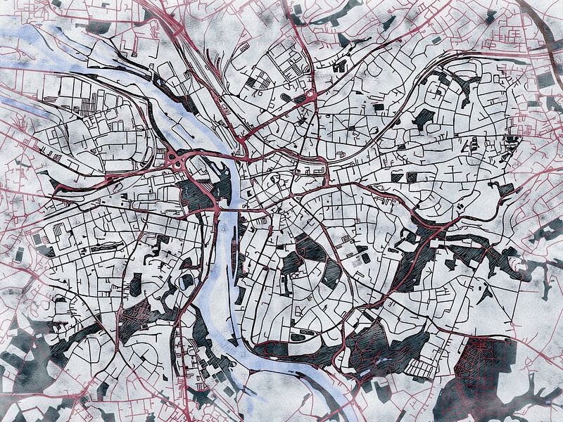 Map of Mülheim an der Ruhr with the style 'White Winter' by Maporia