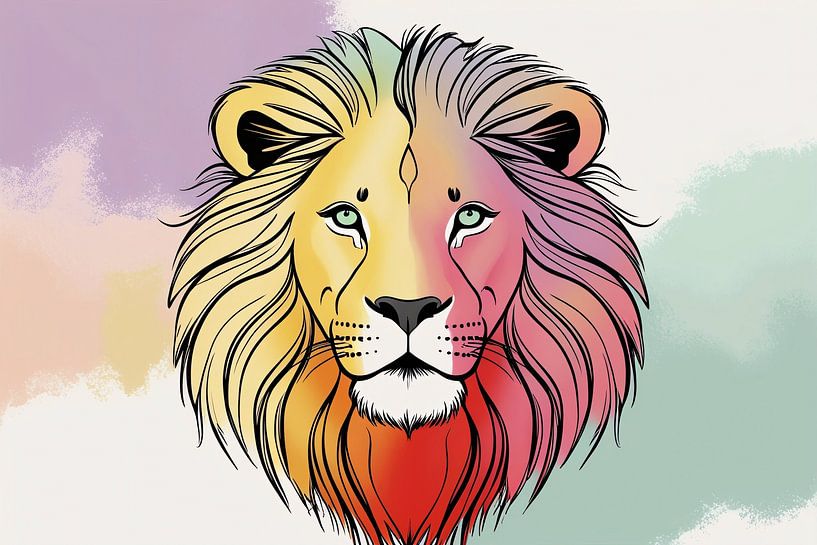Colourful lion portrait in soft tones by Imperial Art House