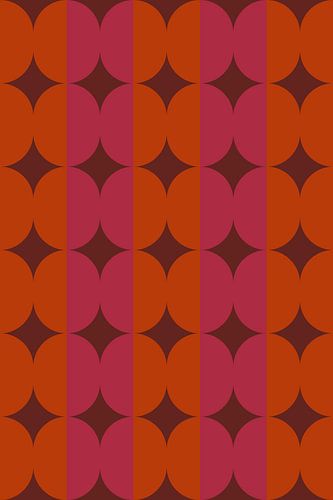 Retro kunst uit de jaren 70. Abstracte geometrische vormen in oranje, roze, bruin.