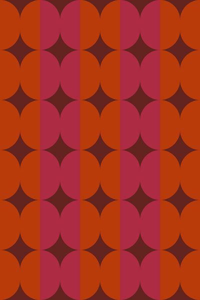 Retro kunst uit de jaren 70. Abstracte geometrische vormen in oranje, roze, bruin. van Dina Dankers