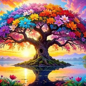 Tree of life - tree of life with far-reaching branches and deep-rooted strength, symbolising time and the quiet balance between root, trunk and crown by AidasignArt