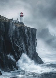 Lighthouse on a cliff above a stormy sea by Pixelbull Design