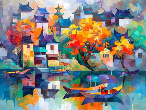 Chinees dorpje in herfst