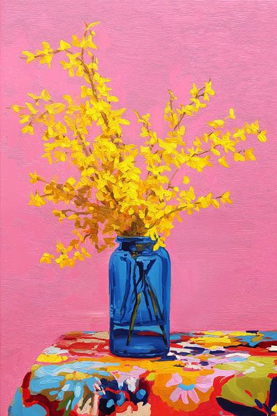 Gouden Forsythia in Blauw no.3 van Studio BB
