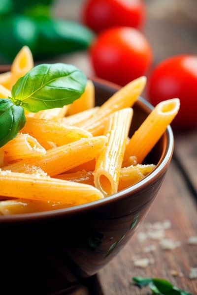 Pasta penne with fresh basil by Poster Art Shop