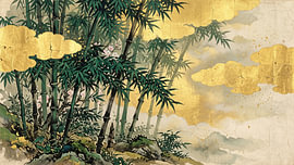 Golden Clouds Above Bamboo Grove by my pixel art