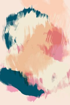 Peinture abstraite aux couleurs pastel. Bleu, rose, saumon et blanc sur Dina Dankers