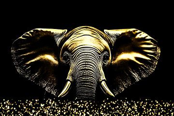 Golden elephant with black background by Art & Soul Creations