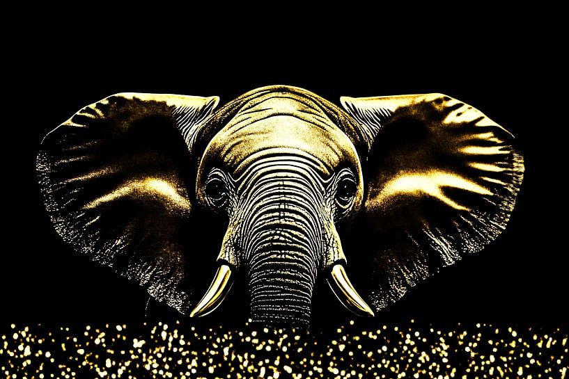 Gouden olifant met zwarte achtergrond van Art & Soul Creations