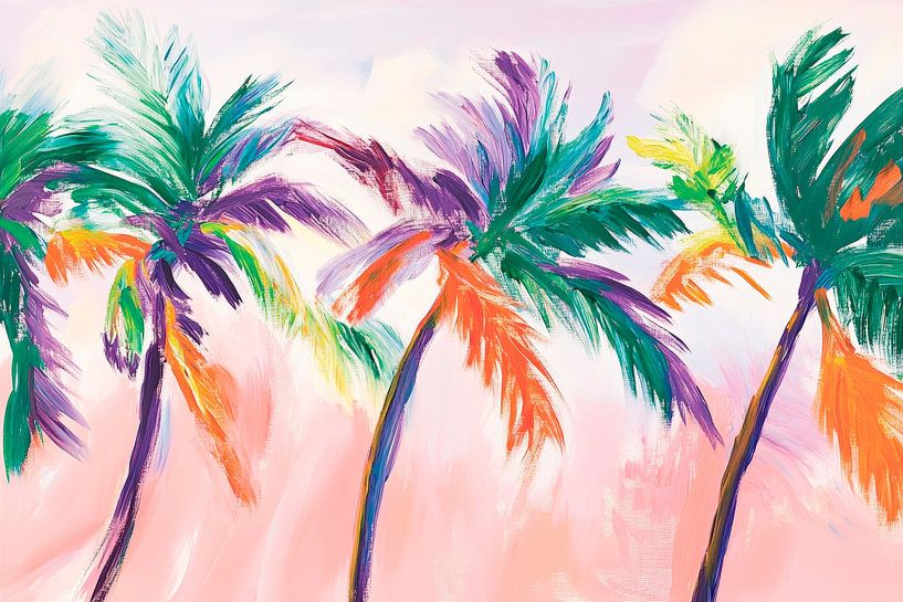 Tropical palm trees in colourful pastel light by Poster Art Shop