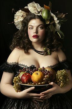 volslanke rubenesque vrouw met fruit van Egon Zitter