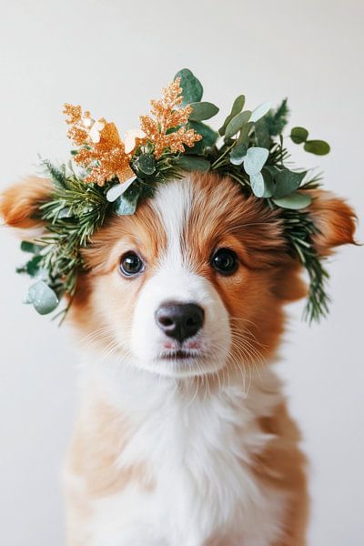 Dog party with flower wreath by Poster Art Shop