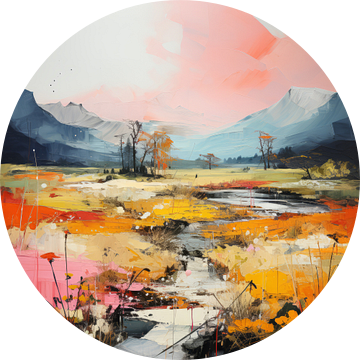 Modern en abstract landschap in pastelkleuren van Studio Allee