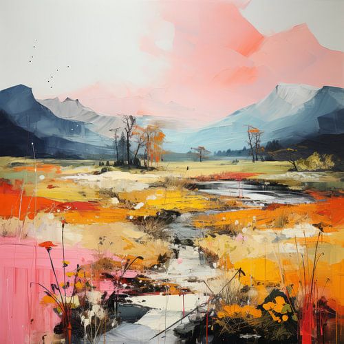 Modern en abstract landschap in pastelkleuren van Studio Allee