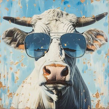 Cow Trendy Blue by Blikvanger Schilderijen