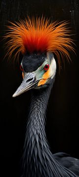 Vurige Kraanvogelblik | Kraanvogel Portret van ARTEO Schilderijen