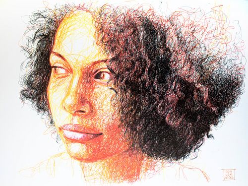 portrait en jaune, rouge et noir