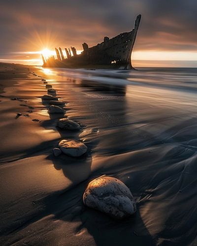 View of golden shipwreck