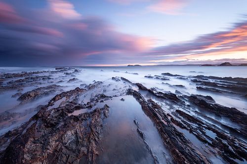 Rotsgroeven in de zee. Een uitbarsting van kleur op North Head Beach, Australië. van Jiri Viehmann
