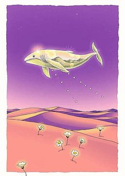 Majestic Flying Whale Over the Desert Sky – Surreal Dreamscape Art by MIROKKU