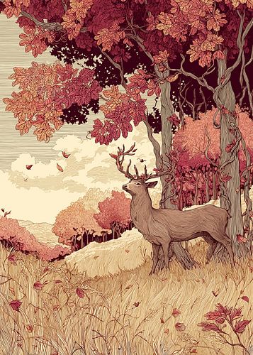 Herbstszene mit Hirsch im Wald