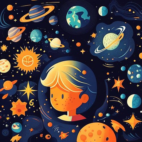 Un garçon regarde l'espace