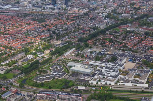 Aerial view of Leeuwarden with hospital campus Frisius MC (MCL and Noorderbreedte) by Meindert van Dijk