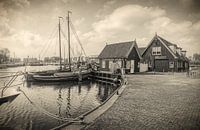 Harbour Houses with Botters in sepia by peterheinspictures thumbnail