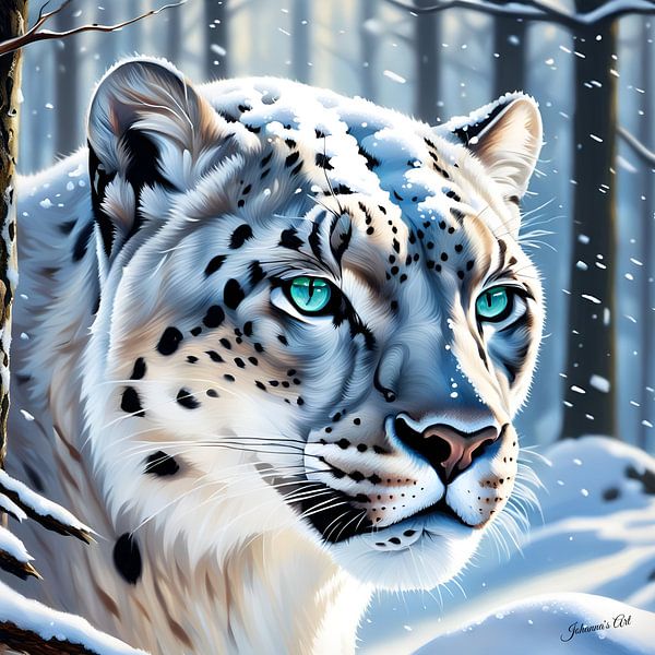 Faune - Portrait d'une panthère des neiges (2) par Johannas Art Creations
