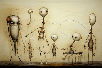 Bizarre surrealistische tekening van vreemde poppetjes van Art Bizarre
